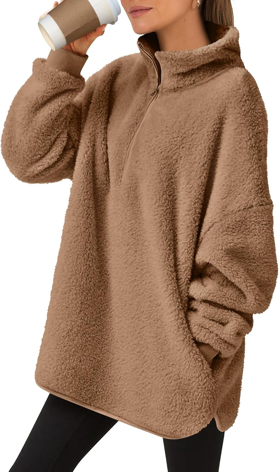 ANRABESS Women’s Zip Up Sweatshirt Sherpa Fuzzy Fleece Hoodies Cozy Pullover Soft Sweaters Tops 2025 Fall Trendy Clothes