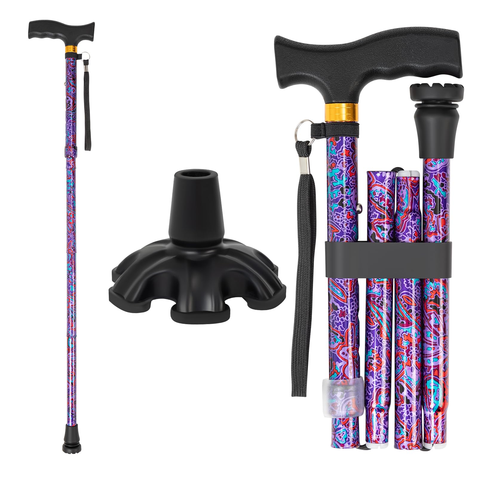 Walking Cane LIXIANG Cane for Man/Woman | Mobility & Daily Living Aids | 5-Level Height Adjustable Walking Stick | Comfortable Plastic T-Handle Portable Walking Stick Folding Cane