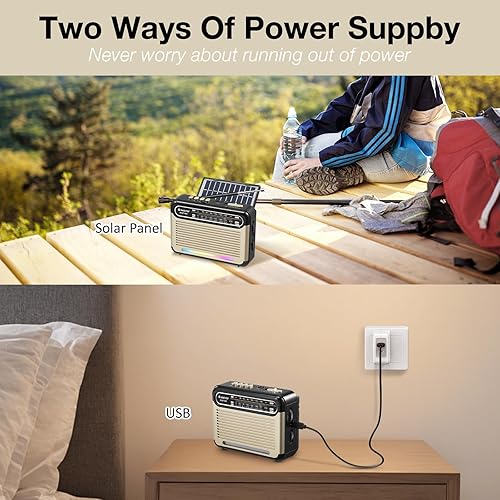 Miniatura 4 de G Keni Radio solar portátil AM FM SW con batería recargable, radio Bluetooth de onda corta, recepción fuerte, entrada de tarjeta USBTF, panel solar,