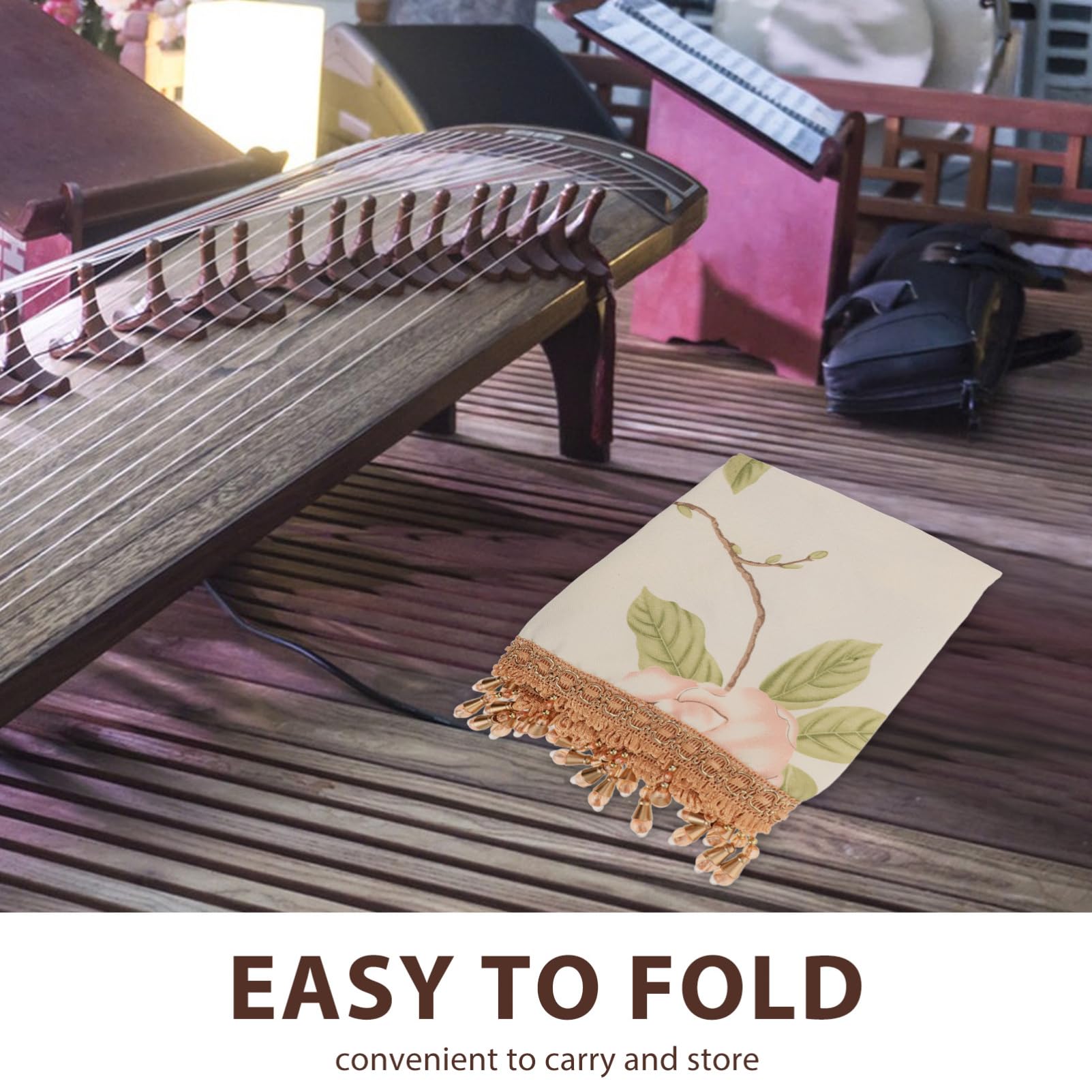 Guzheng Abdeckung aus Baumwollleinen in Beige, Faltbar
