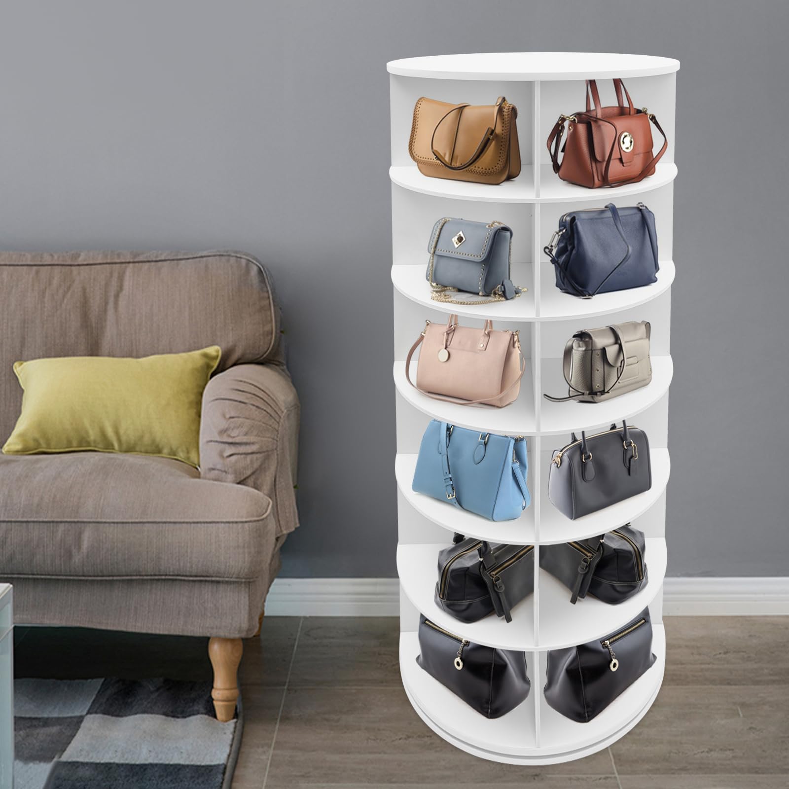 uyoyous Lazy Susan 6-Tier Rotating Shoe Cabinet, 360° Rotating Shoe Rack with 6 Levels, Modern Octagonal Design Shoe Case for Living Room, Bedroom, Entrance