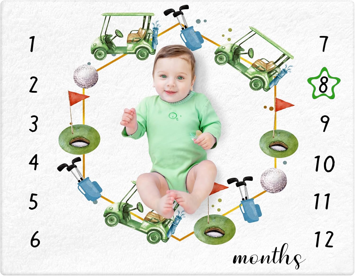 Golf Print Baby Monthly Milestone Blanket Newborn Baby Boy Green Gender Neutral Newborn and Nursery Essentials Personalized Ideas for Nursery Decor (Green, Golf) - Image 6
