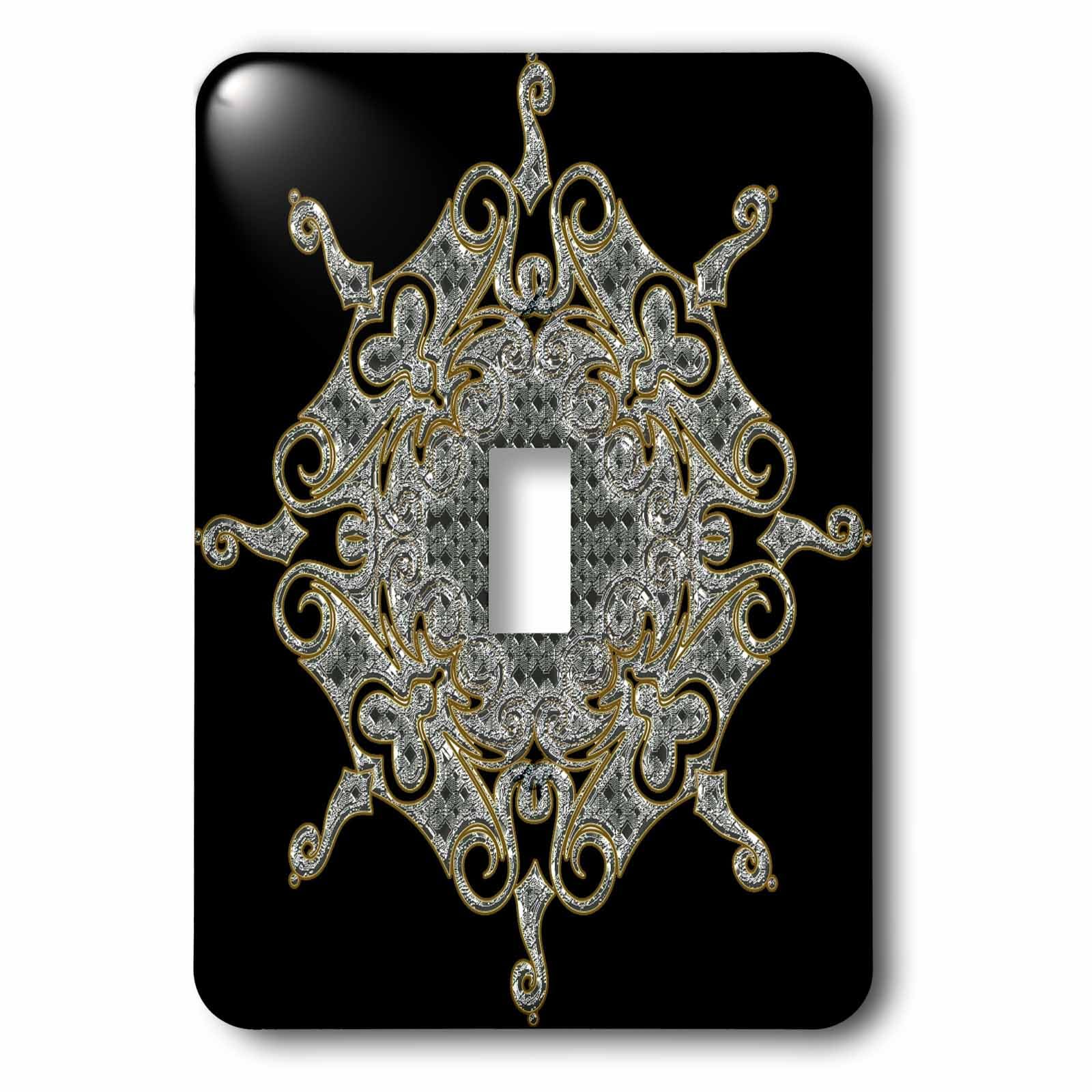 Broche graphique en argent avec contour doré élégante plaque interrupteur 3dRose