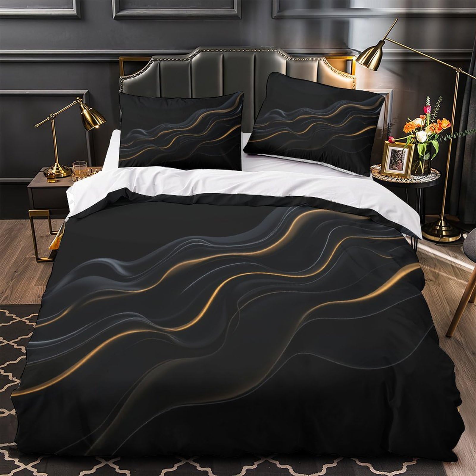 Parure de lit microfibre king 220x240cm : housse de couette 3D légère pour ado et adulte
