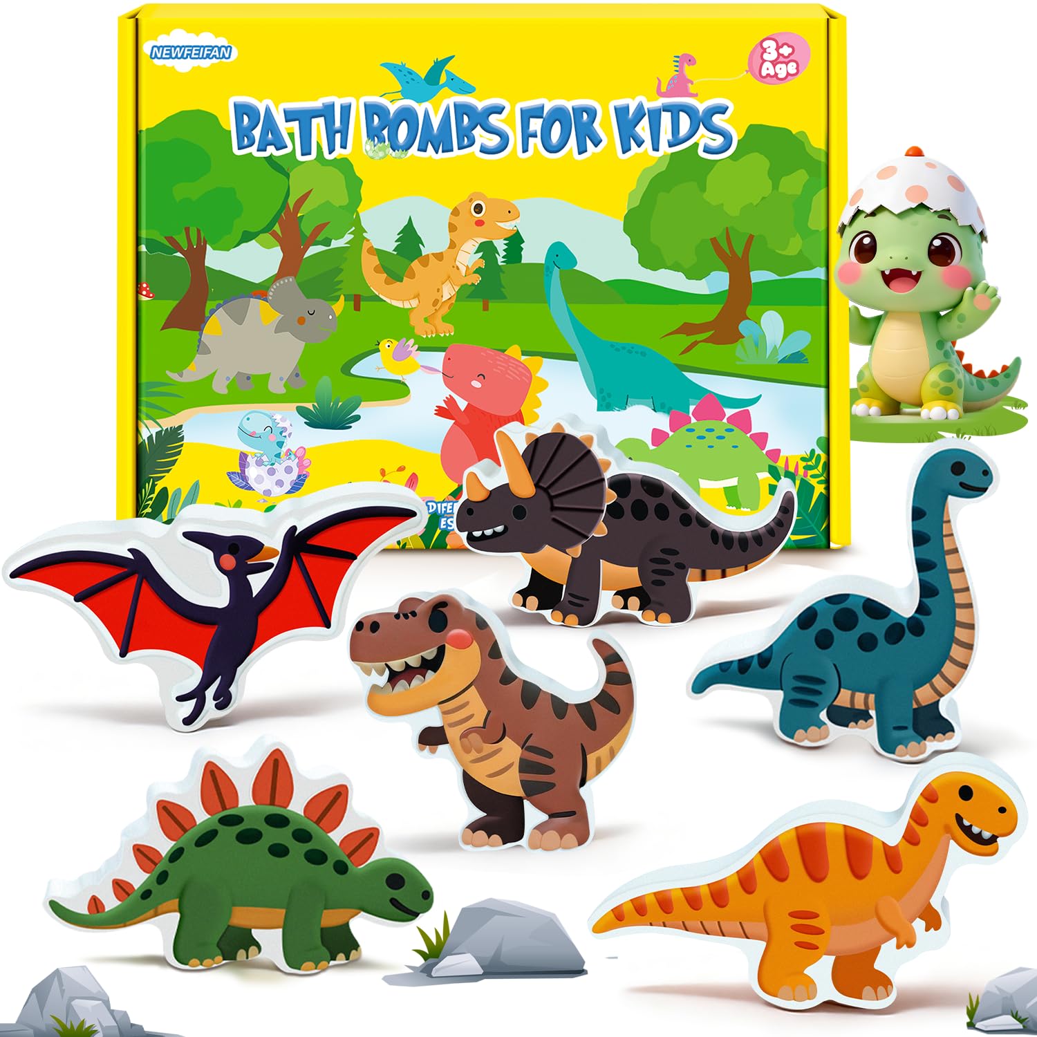 Dinosaur Bath Bombs for Kids, Easter Gifts for Boys & Girls, 6 Pack Gentle& Kids Friendly Handmade Bubble Fizzies, Ideal Easter Basket Stuffers & Party Favors for Teen Children