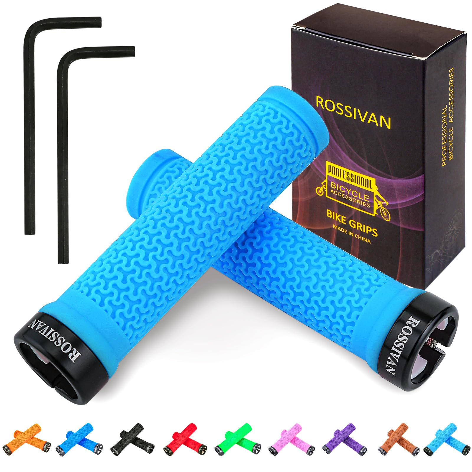 Rossivan Professional Bike Handlebar Grips, Mountain Bike Grips with Soft and Comfortable Anti-slip Rubber,Single Lock-on MTB Grips- Conquer Every Ride