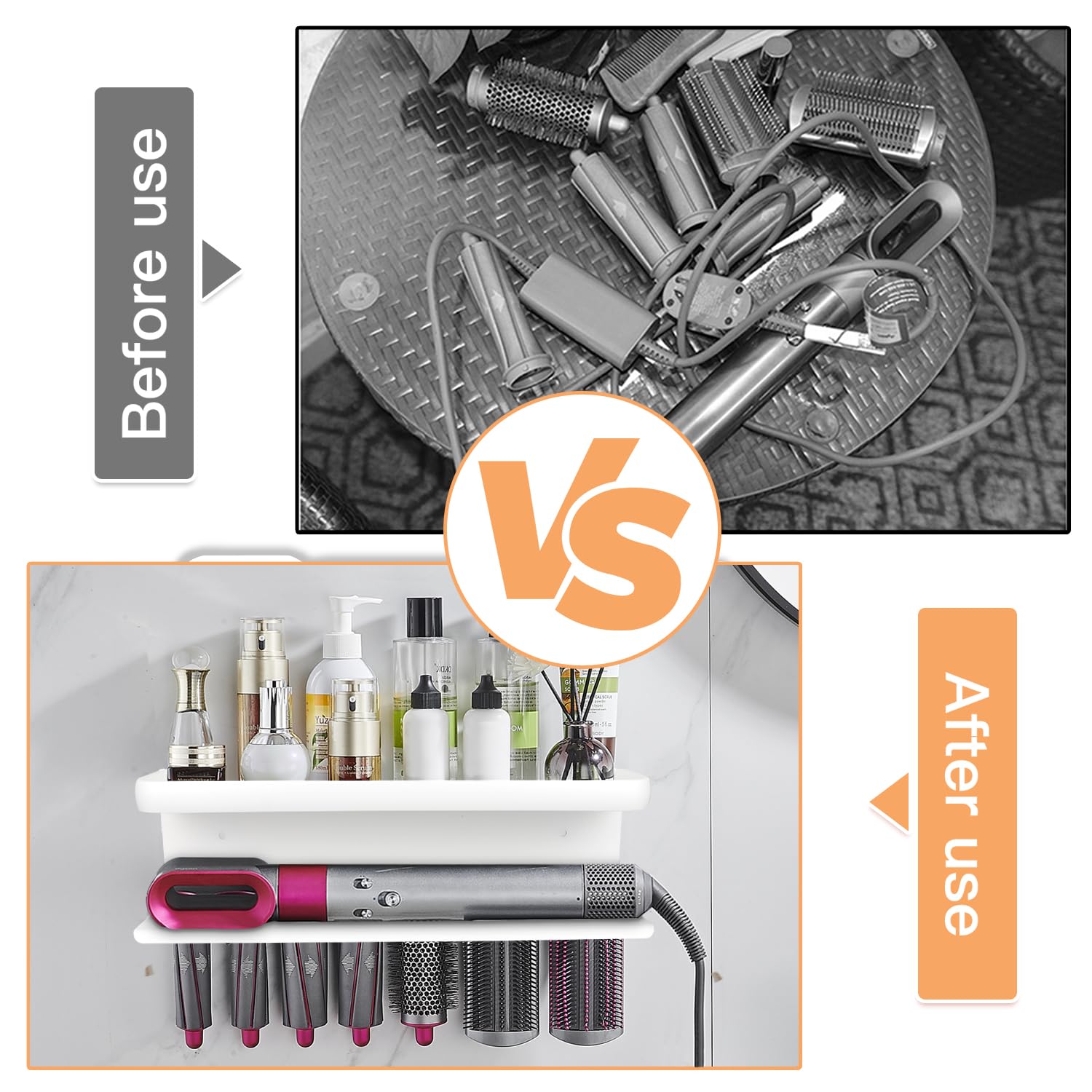 Yimerlen Airwrap Storage Holder Compatible with Dyson Airwrap Curling Iron Wall Mounted Storage Rack Holder for Bathroom Attachments Organizer (with Shampoo Comb) White