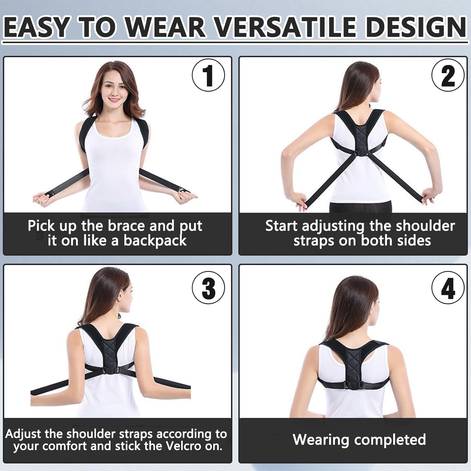 Correcteur de posture pour femmes et hommes, soutien dorsal supérieur réglable pour dos de posture - Soutien et soulagement de la douleur du cou, des épaules et du haut du dos