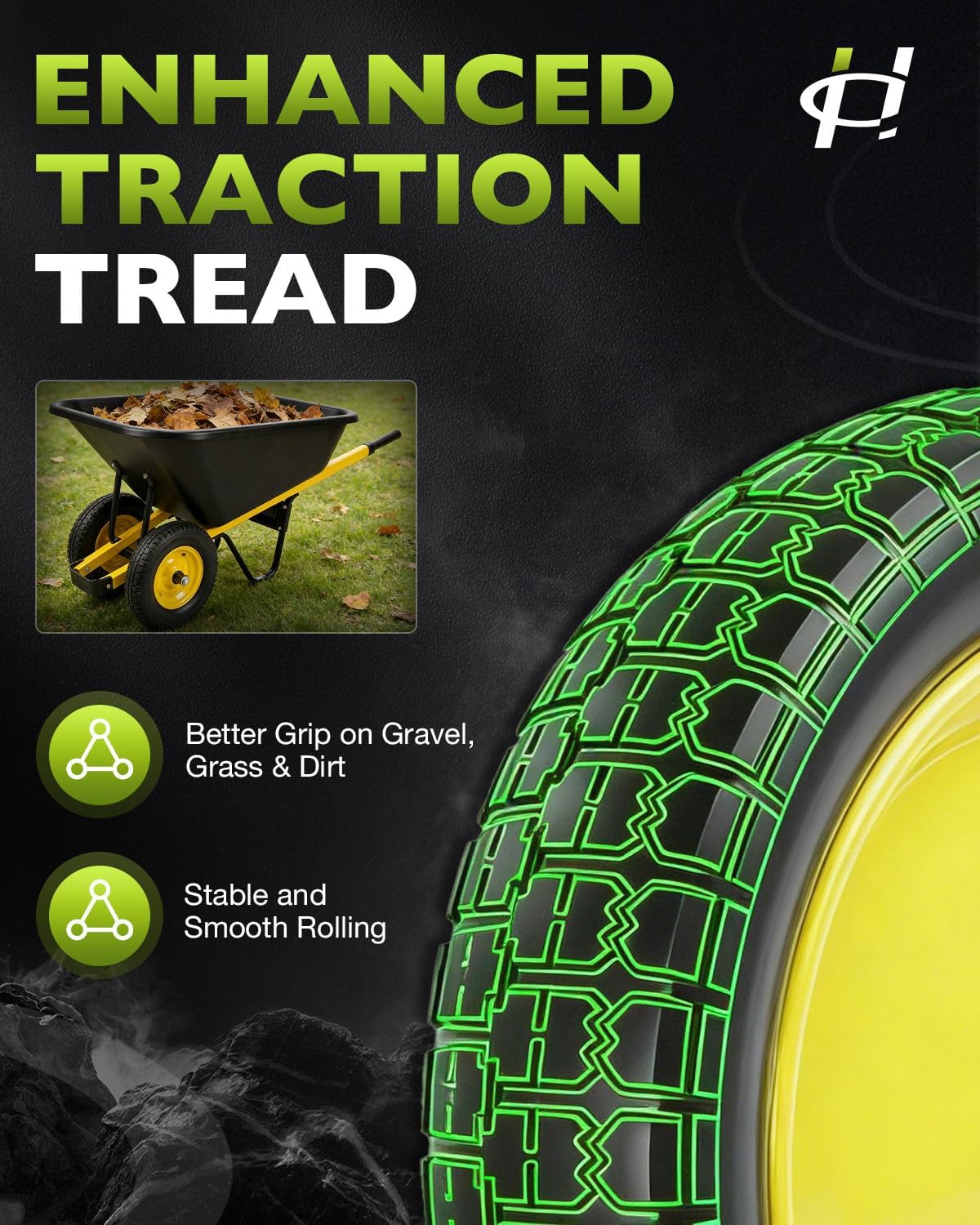 4.80/4.00-8 wheelbarrow tire, 16" Flat Free Solid Tire and Wheel, 3" Centered Hub, 5/8" & 3/4" Bearings, Universal Replacement for Garden Carts Wagon Wheel Barrow, 2 Pack
