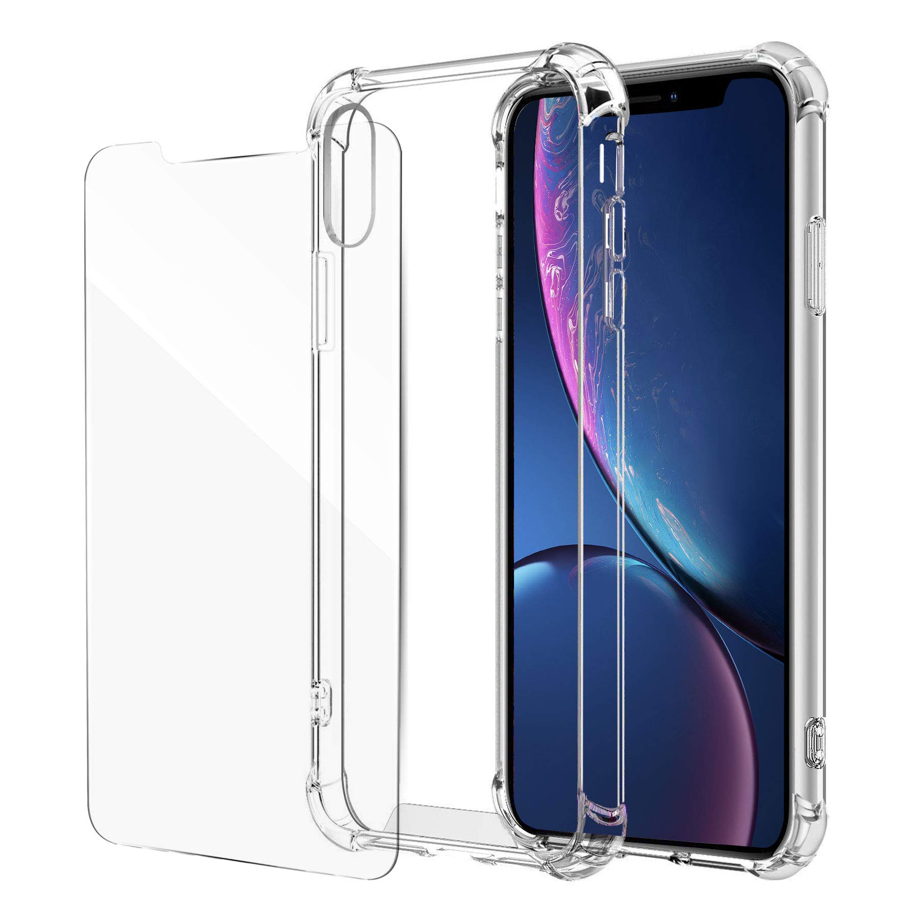 iPhone XR Case, Crystal Clear Bumper Protection for Apple XR 6.1 inch, with Bonus Screen Protector, Shockproof Anti-Scratch Soft Transparent Anti-Slip Rubber