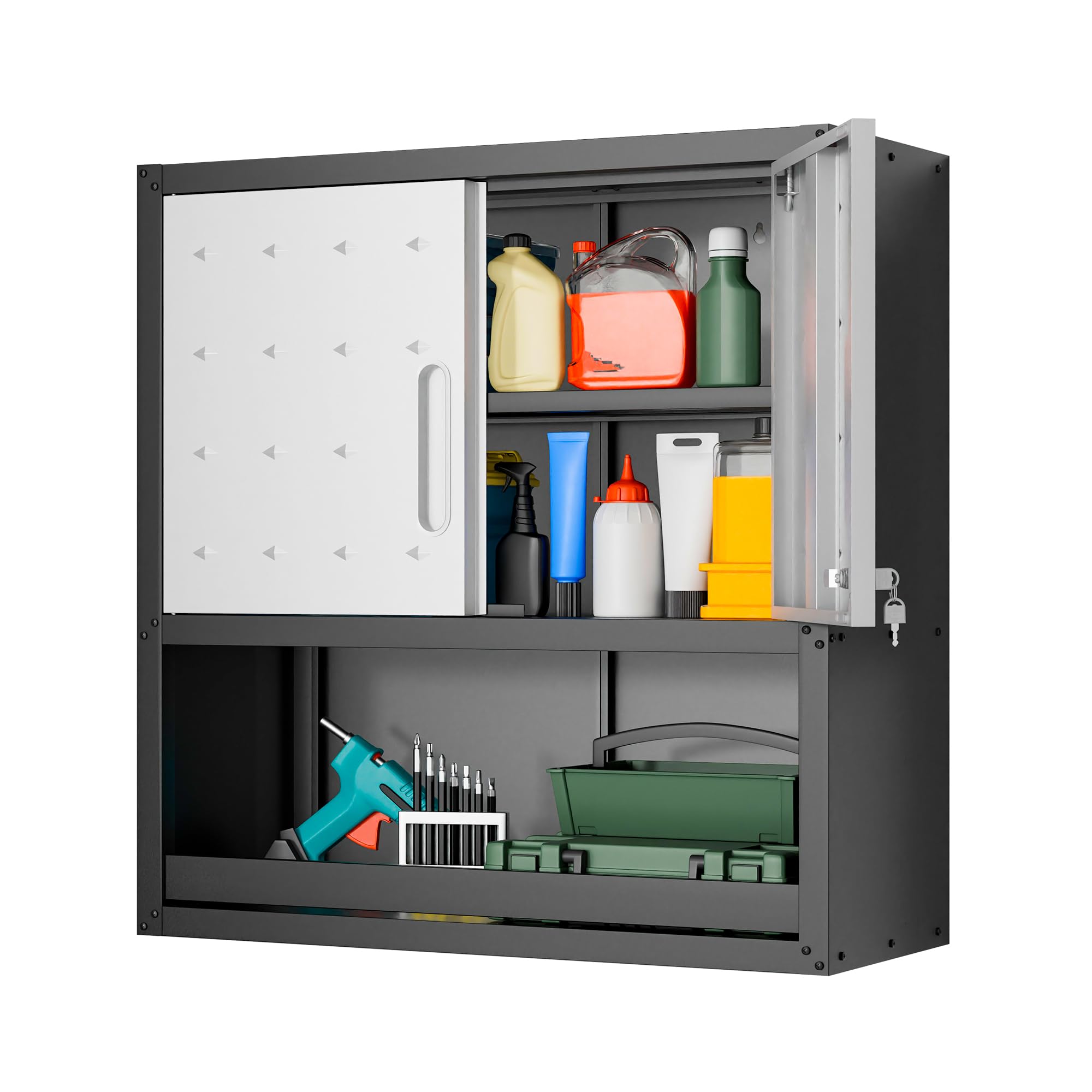 VIYET Garage Wall Cabinet,29.5" W Wall Mounted Garage Cabinets with Adjustable Shelf,Heavy Duty Lockable Metal Cabinet,Secure Hanging Tool Cabinet for