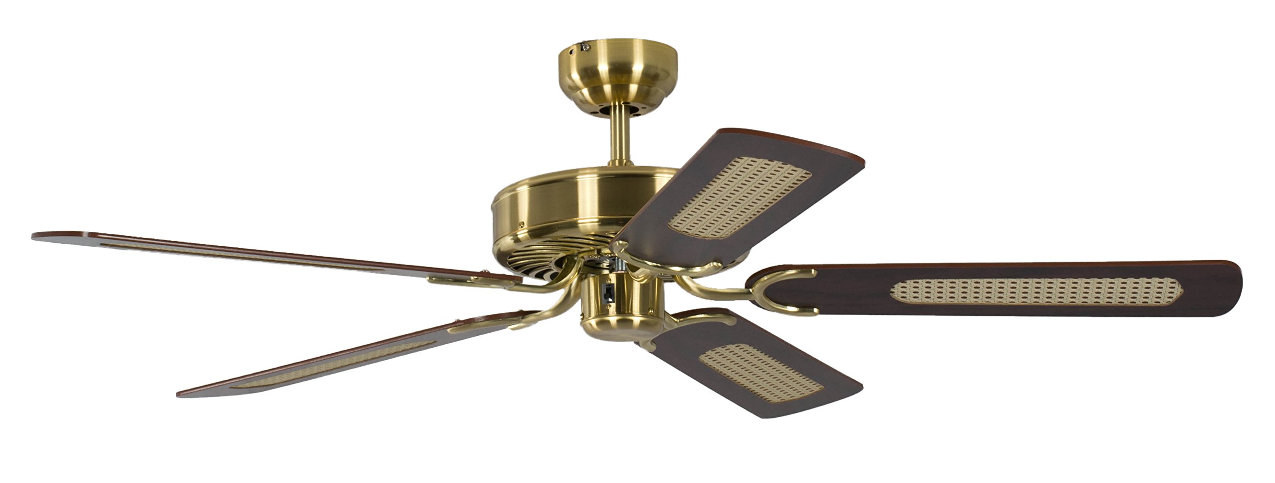 Ventilateur de Plafond 132 cm Laiton Antique et Noyer avec Luminaire et