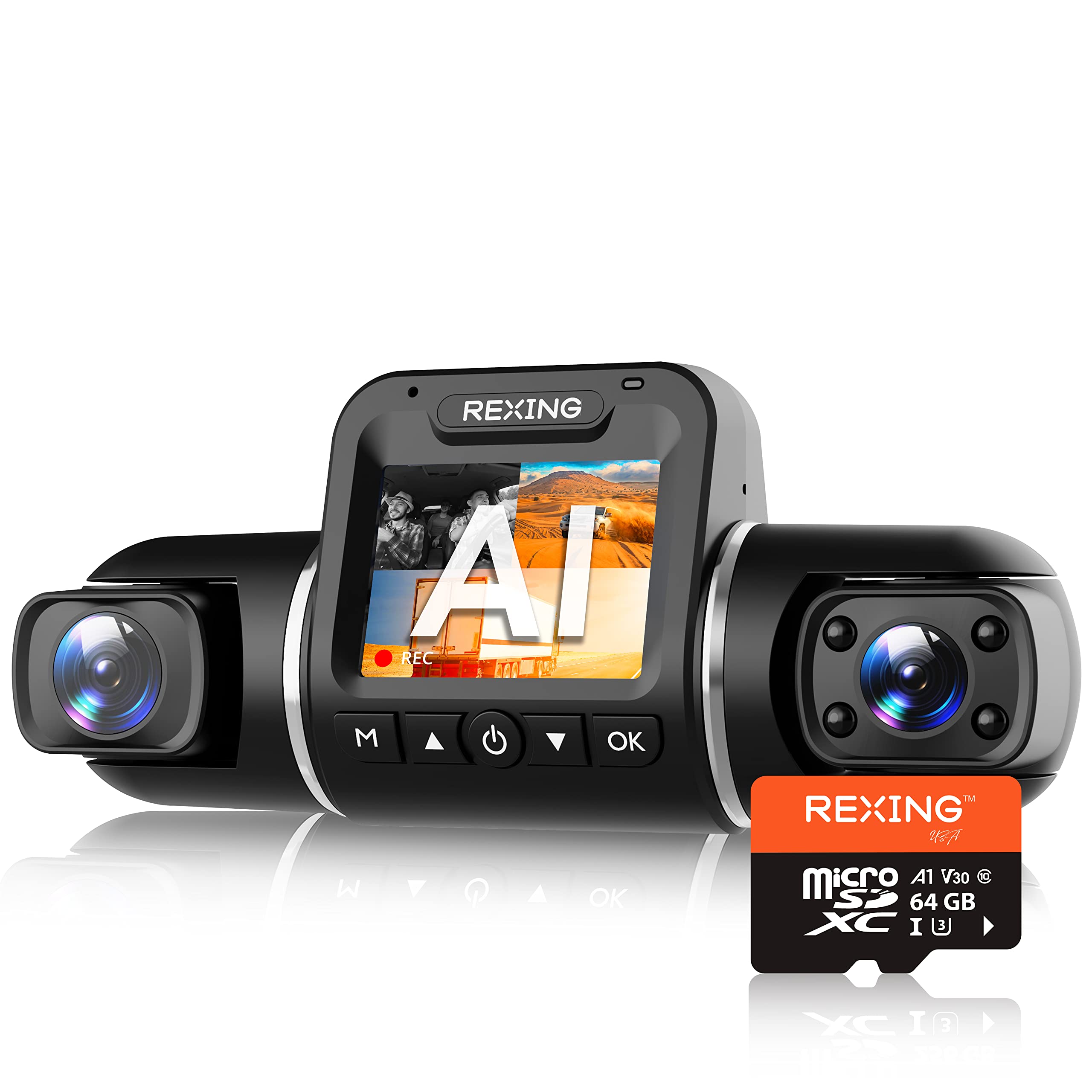 RexingUSA Scheda SD da 64 GB microSDXC UHS-3 4K Full HD per monitoraggio video ad alta velocità, con adattatore per dash cam, sistema di sorveglianza, telecamera di sicurezza e body cam