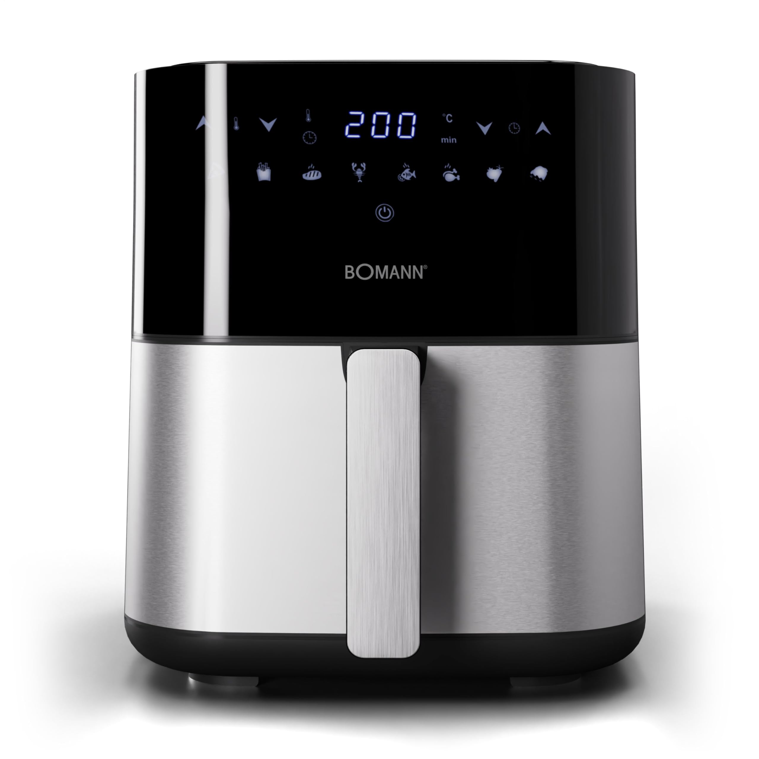 Bomann, Frytkownica na gorące powietrze 5L, 8 programów automatycznych z indywidualną regulacją czasu i temperatury, Ekran LED, 5L, FR6069HCB, Czarny/Stal nierdzewna