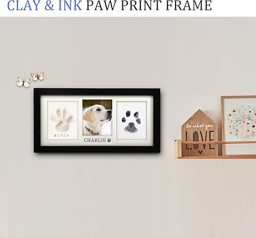 Miniatura 2 de MYPAWLETS Kit de marco de huellas de patas, kit de impresión de patas de perro y gato, arcilla suave y almohadilla de tinta de tacto limpio, kit de