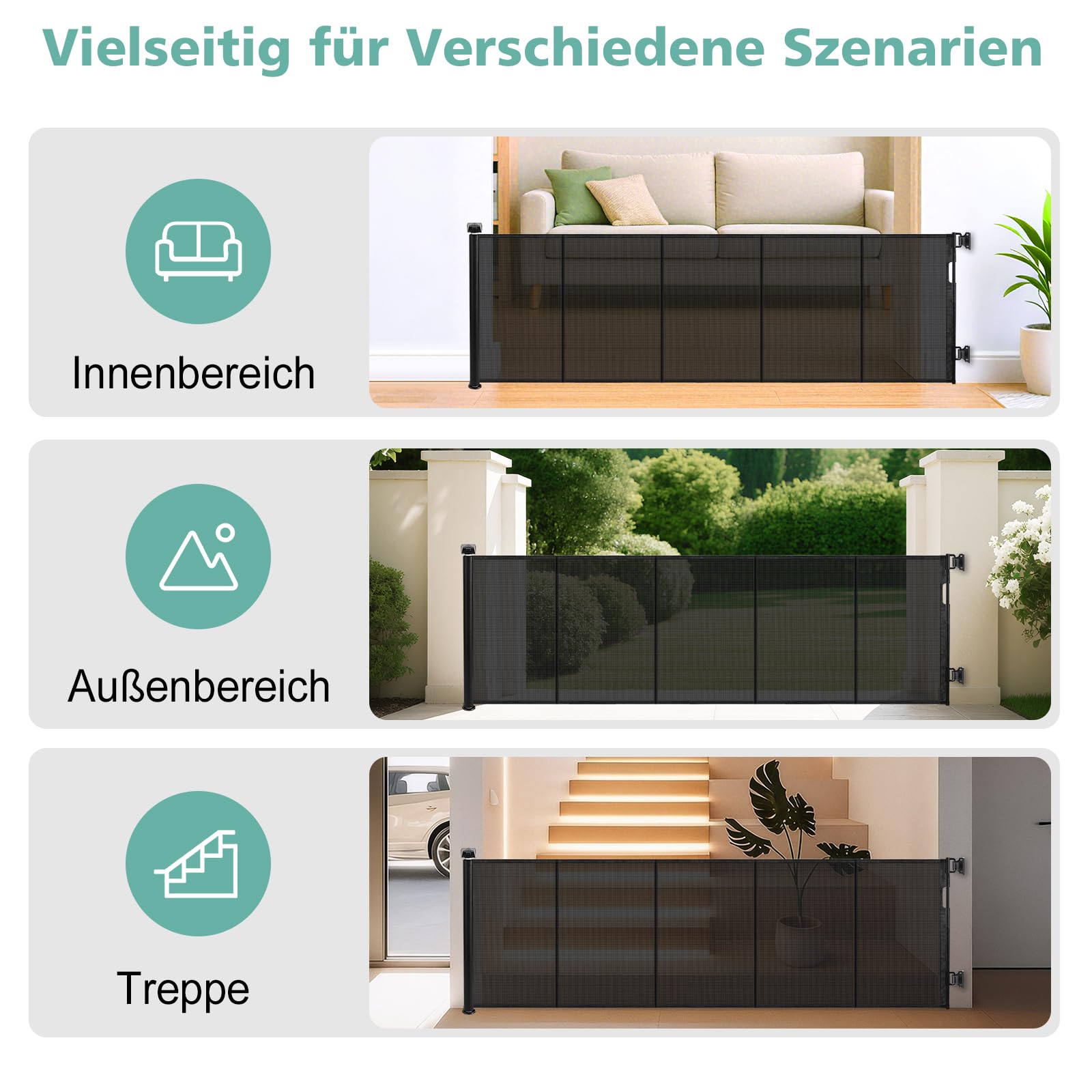Treppenschutzgitter Ausziehbar für Babys, ausziehbar bis zu 300 cm breites Netz, Treppenschutzgitter Ausziehbar, einziehbare Haustiergitter für Treppen, Türen, Flure, drinnen und draußen