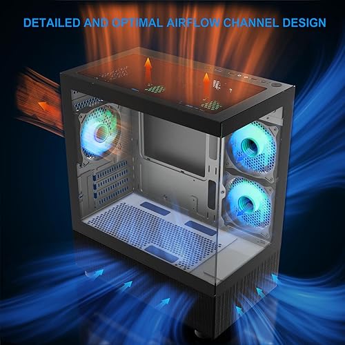 Miniatura 10 de SevenHero Carcasa para PC ATX, 5 ventiladores ARGB, puerto tipo C, panel de vidrio templado de visión completa de 270 grados, soporta radiador de