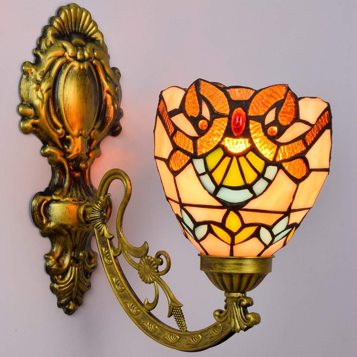 6-calowa brytyjska lampa witrażowa z lustrem Kinkiet ogrodowy Lampka nocna Kinkiet Przejście Barokowa pojedyncza szklana lampa ścienna