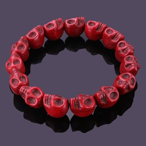 Miniatura 3 de JewelrieShop- colorido brazalete de oración tibetana con cuentas de calaveras de howlita turquesa, elástico, unisex