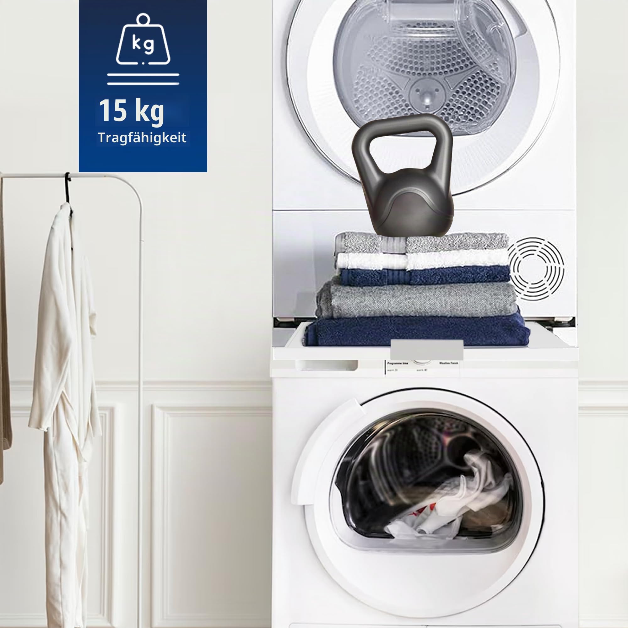Hd-Line Universeller Zwischenbaurahmen - Für Waschmaschinen und Trockner, mit herausziehbarem Fach, vibrationsdämpfend und kippfest Größe (60x54x10 cm, bis 15 kg)