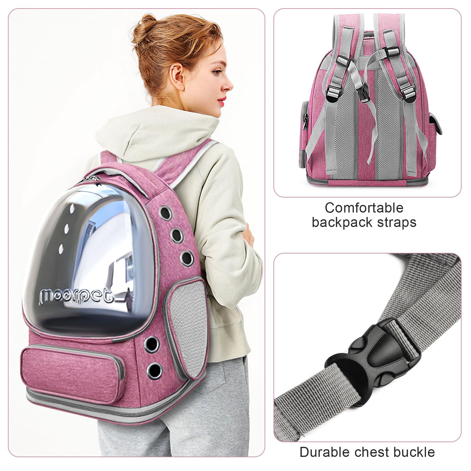 Zaino pieghevole per gatti, traspirante, design a bolle, trasparente, approvato dalle compagnie aeree, fino a 9 kg (rosa)