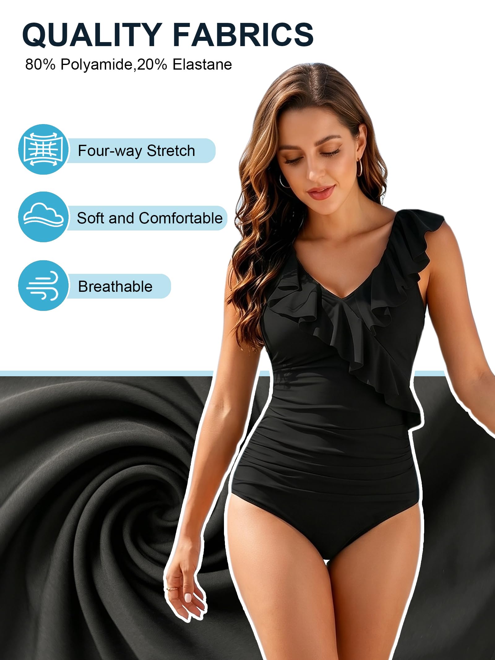 Bañador Mujer Moldeador Reductor Talla Grande,Control de Abdomen con Volantes,Escote V Cruzado,Bañador para Playa Piscina,Talla S-XXL