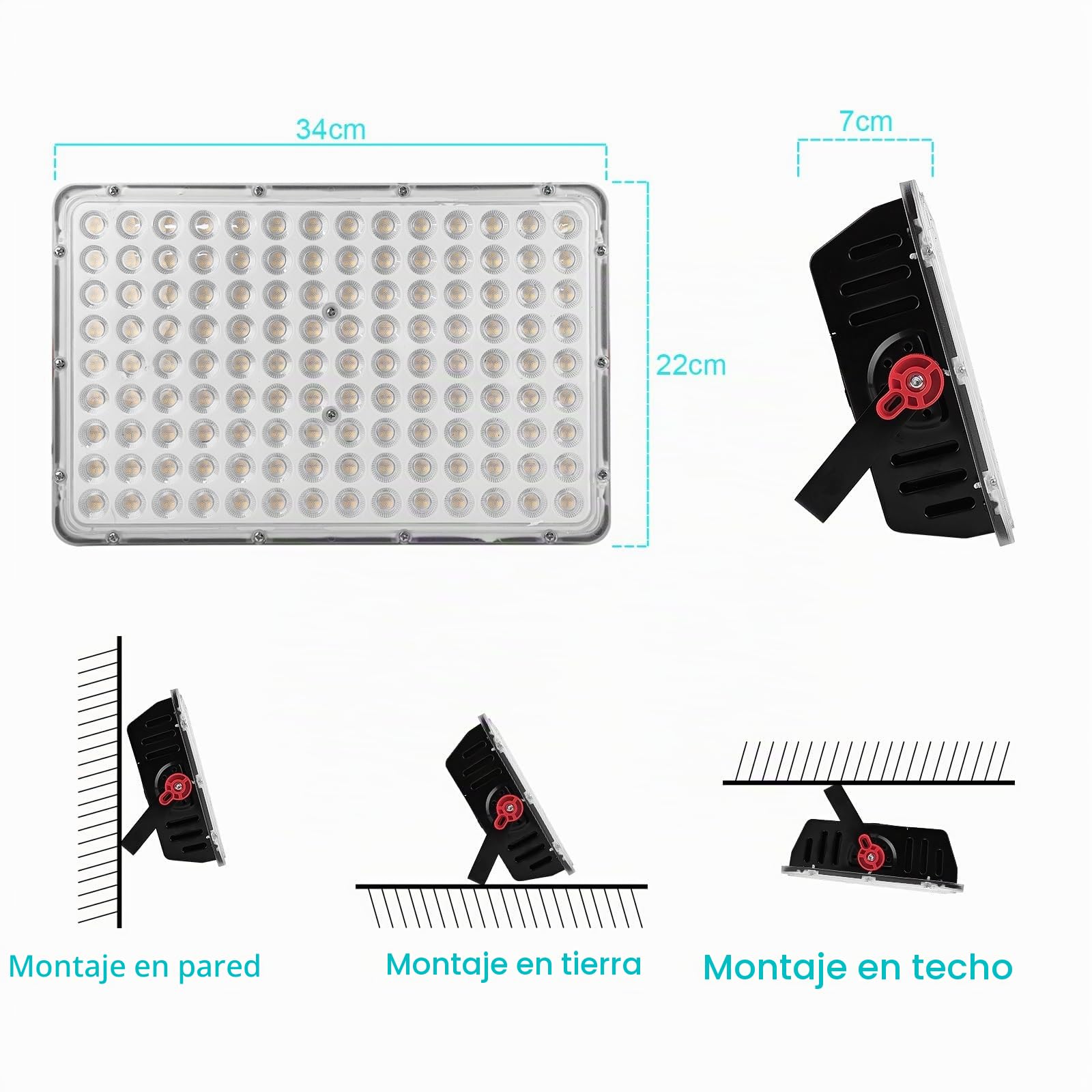 CREATESTAR Focos LED Exterior 400W, IP66 Impermeable Proyector LED Exterior, foco exterior de 40000LM Floodlight, foco blanco frío de 6500K, luz de inundación para almacén, jardín, garaje, patio