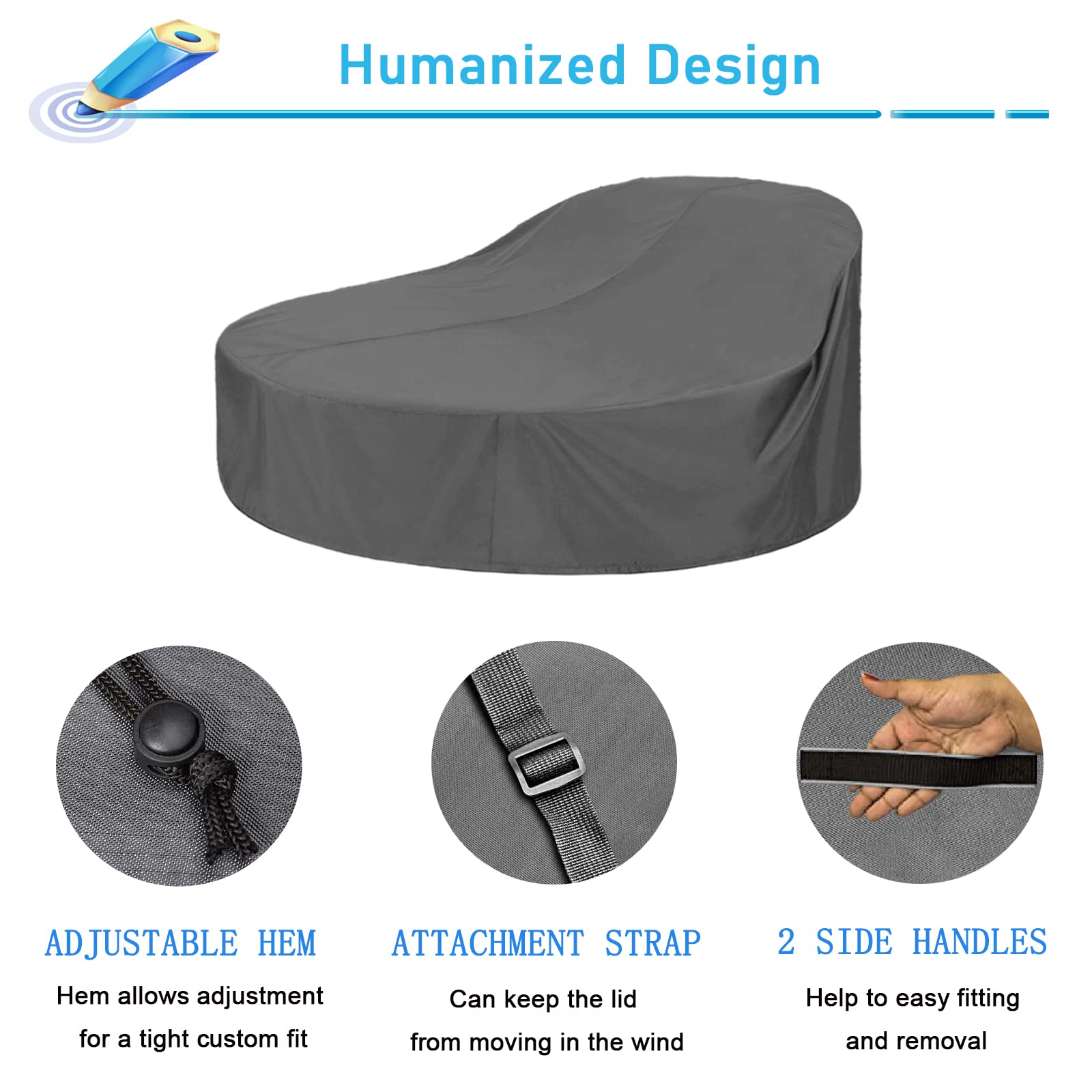 Housse Lit de Jardin, Housse de Protection Canapé lit Rond avec Manipuler & Bandoulière, Housse Bain de Soleil Imperméable Oxford 420D - Gris (190 * 90-50cm)