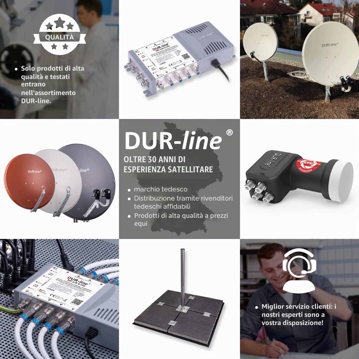 DUR-line LNB monoblocco singolo 6° - Astra 19.2°E + Hotbird 13°E - 1 partecipante e 2 satelliti (MB6-QS) - Doppio LNC con DiSEqC integrato - Full HD, 4K, 8K, 3D - Resistente alle intemperie +