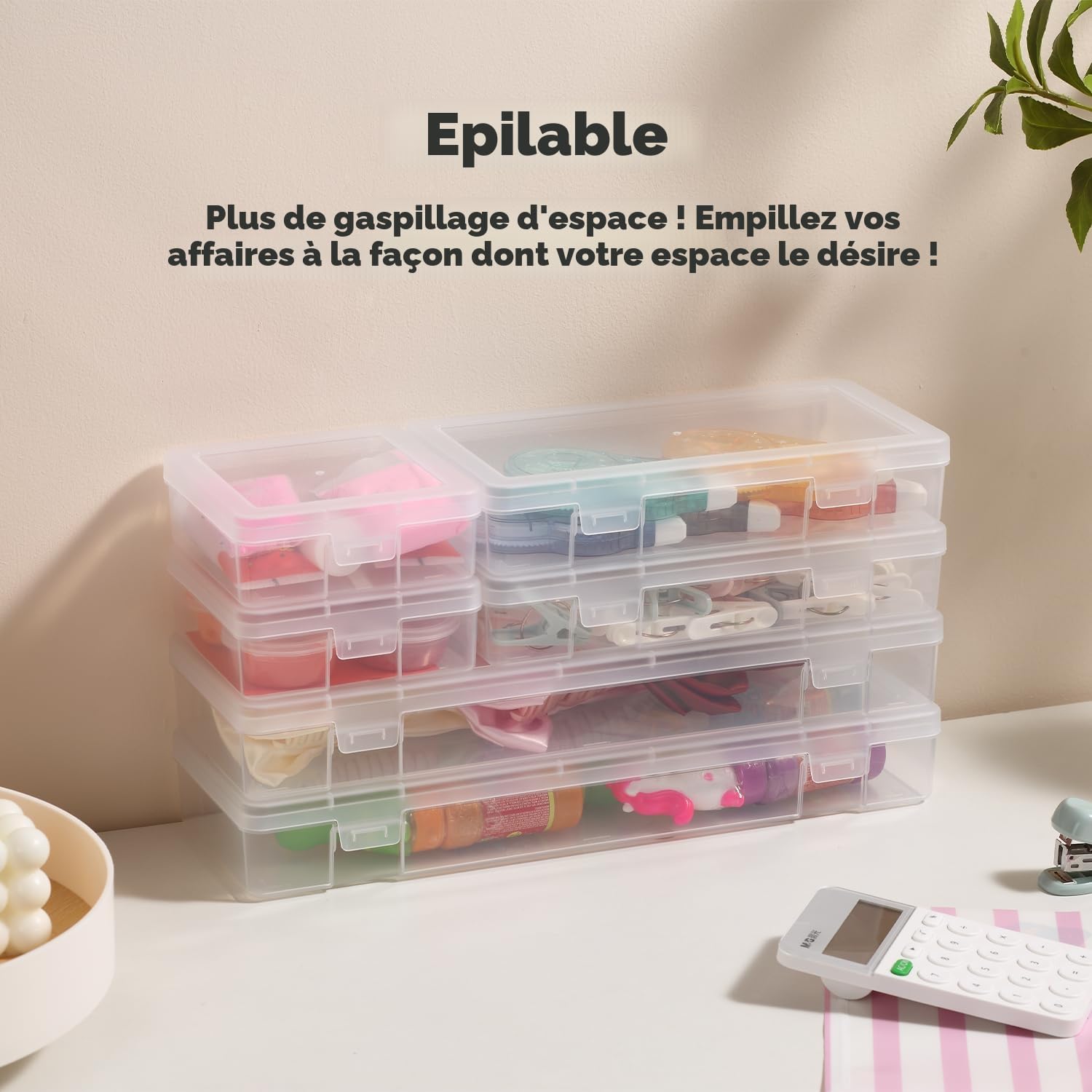 novelinks boîte de rangement empilable en plastique transparent avec couvercle de verrouillage (Pack de 18 petits - transparent)