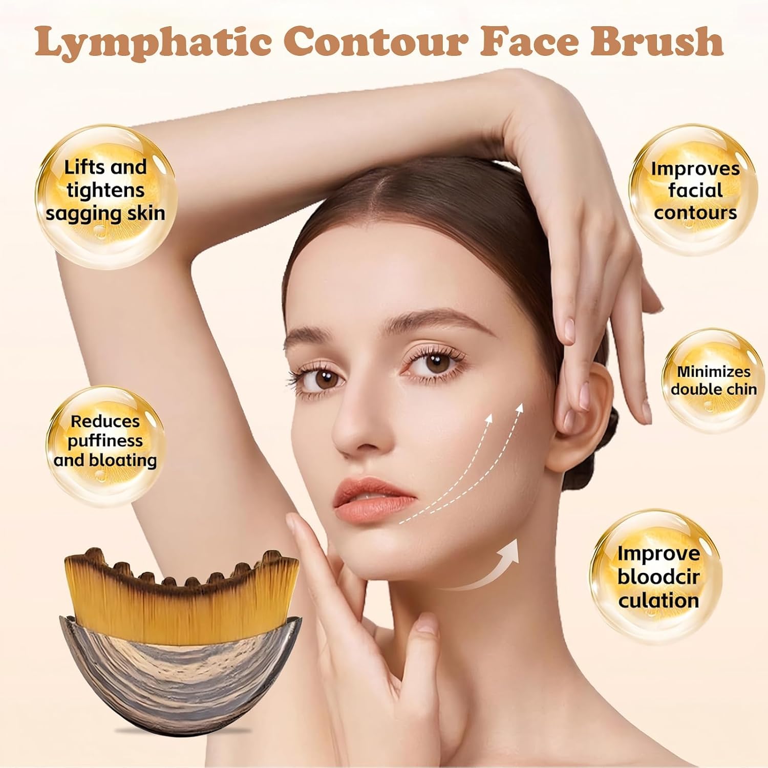 Lymphatic Contour Face Brush 1Pcs Ergonomic Massage Sculpting Tool | Lymphatic drainage Massager, Soft bristle,de-puff eyes & cheek relieve fatigue for all skin types with portable case
