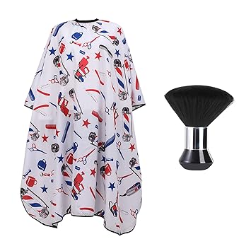Barber Cape and Neck Duster Brush,Waterproof Polyester Salon Hair Cutting Cape, Haircut Cape with Adjustable Elastic Neckline