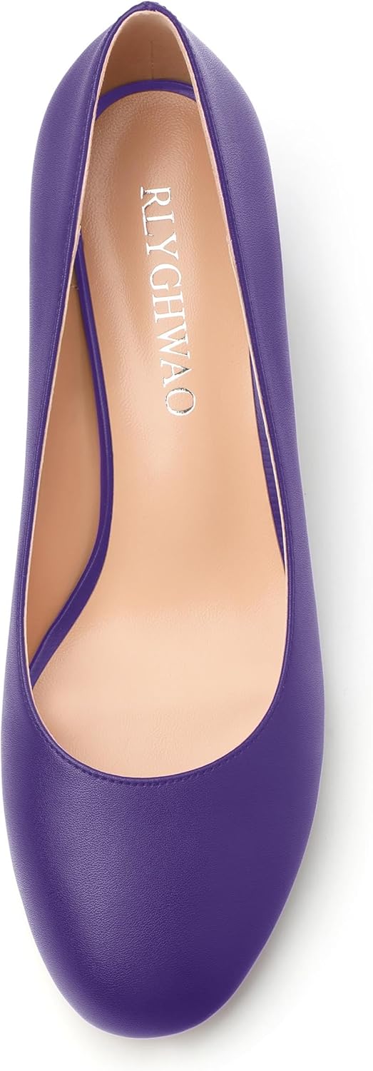Womens Round Closed Toe Low Heels Fashion Slip On Comfort Solid Matte Pumps