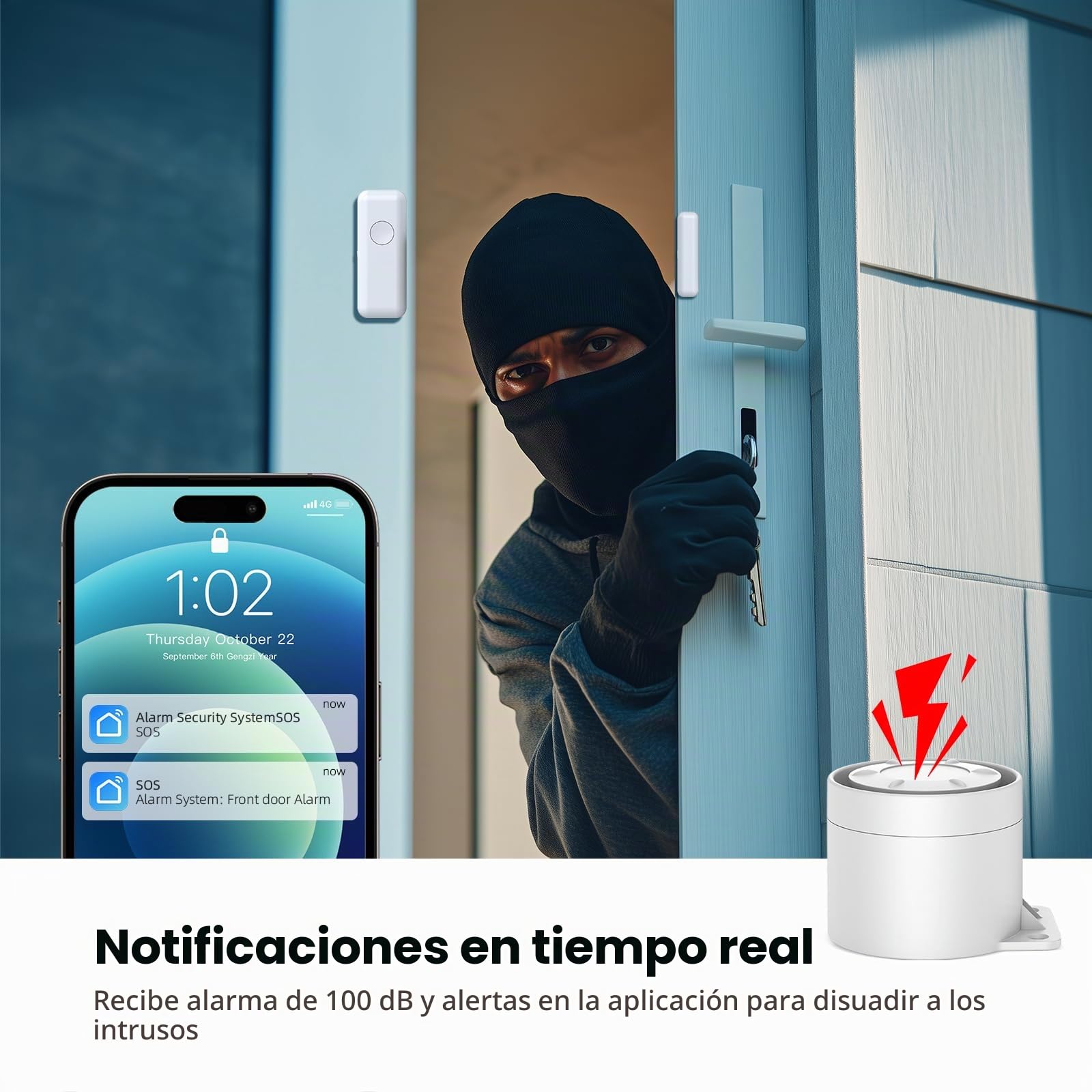 PGST Alarmas para Casa,Kit Alarma casa WIFI/4G gsm,Detector de Movimiento,contactores de Puerta, Sirena, cámara rotativa Interior y Exterior, Control Remoto,Compatible con Alexa, Google Home