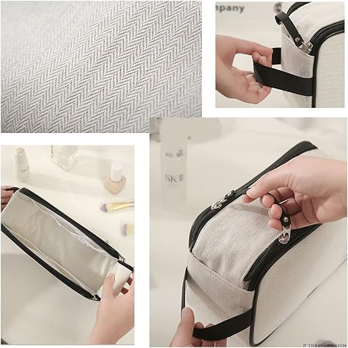 Miniatura 4 de cirea Minimalismo Bolsa de cosméticos portátil de gran capacidad para mujeres Bolsa de maquillaje de viaje con asa Bolsa de cuidado de piel blanca,