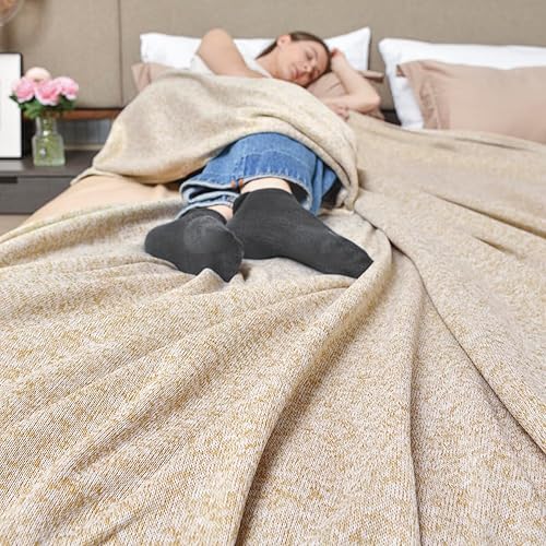 Miniatura 7 de KAWAHOME - Manta de punto para verano, ligera, transpirable, peluda, de jersey para sofá o cama