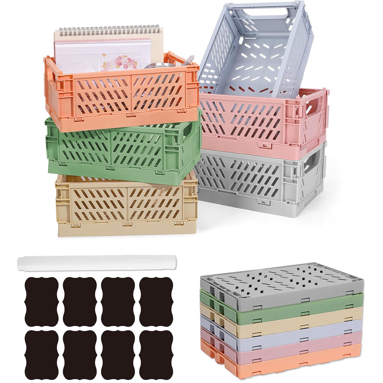 Cassetta Plastica Pieghevole 25x16x10cm Impilabile Portaoggetti Multicolore