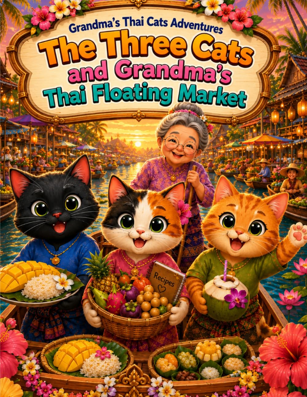 The Three Cats and Grandma's Thai Floating Market: Volume 2: Three Filial Felines' Floating Market Adventure with Thai Treats and Street Food (Grandma's Thai Cats Adventures)