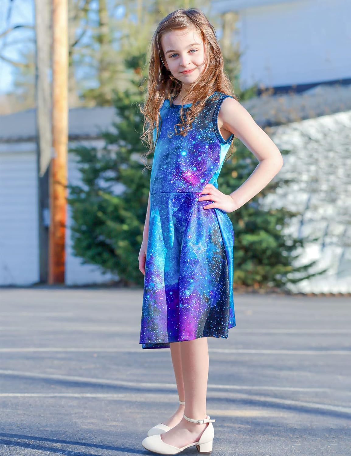 uideazone Girls Sleeveless Dress Round Neck Floral Printed Sundress for Casual Home Party Beach 4-12 Years - Image 7