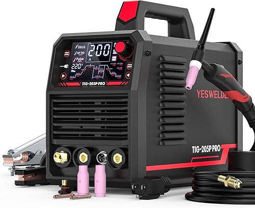 YESWELDER 205A Tig Welder with Pulse Large LED Display, STICK/DC TIG/PULSE TIG 3 In 1, 110&220V Dual Voltage TIG Welding Machine TIG-205P