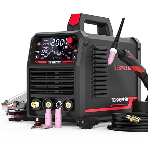 YESWELDER TIG Welder With Pulse 205Amp, STICK/DC TIG/PULSE TIG 3 In 1, 110&220V Dual Voltage TIG Welding Machine TIG-205P