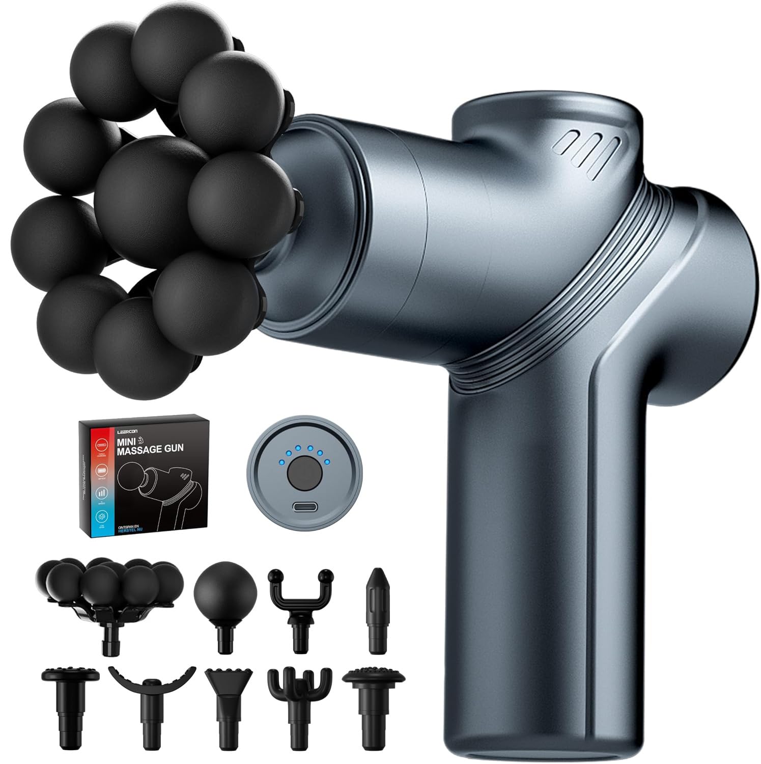 Massage Gun Deep Tissue, Back Massager for Pain Relief, Silent Mini Muscle Massager with 9 Massages Heads Birthday Gifts for Men Women Dad Him (Blue)