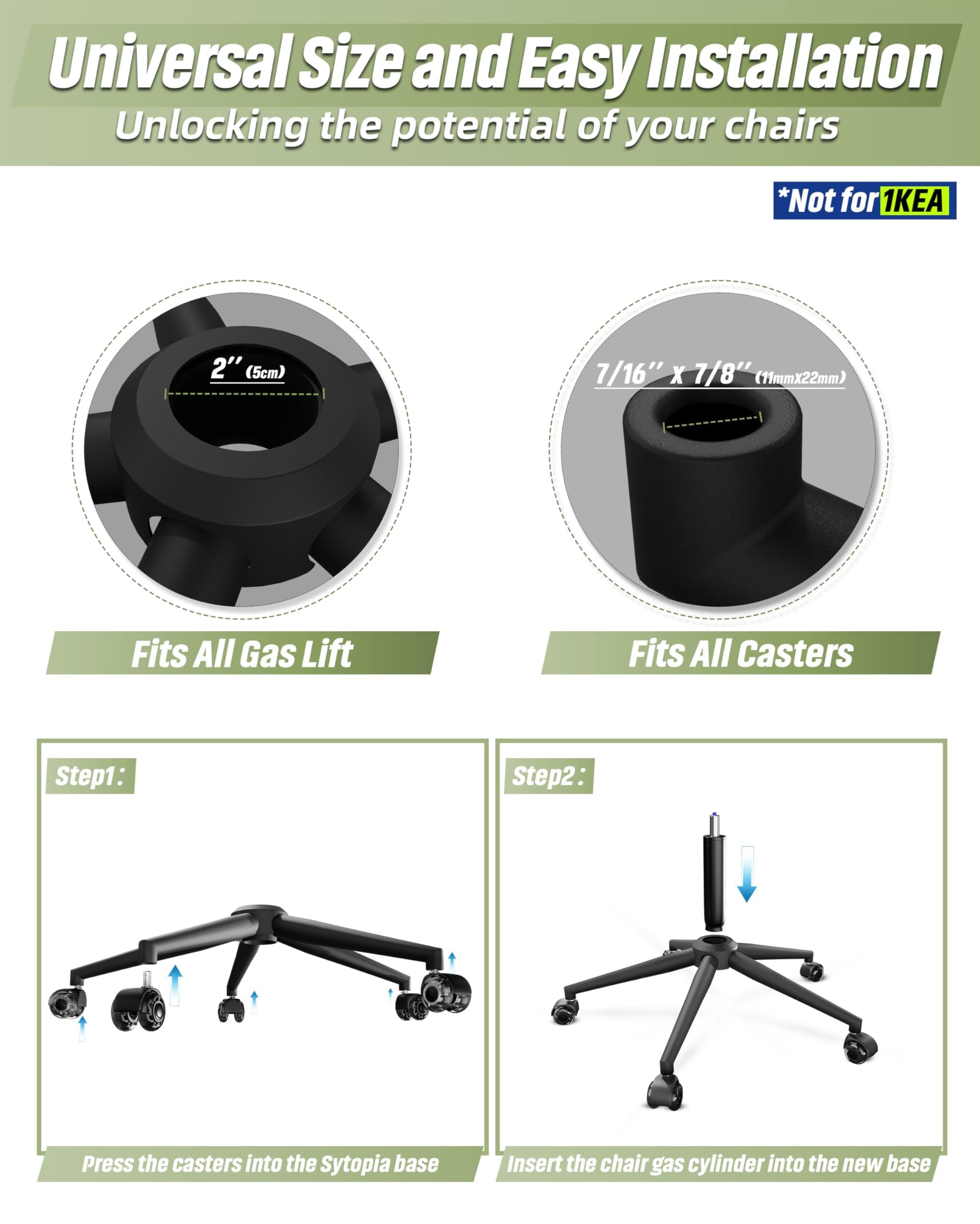 Sytopia Bürostuhl Fußkreuz mit Rollen, Universal 60cm Metallbasis für Drehstuhl und Gaming Stuhl, Belastbar bis 1180kg, Komplettset Bundle