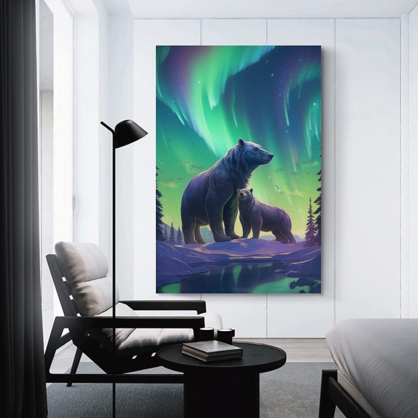 Junmoney Bear And Cub Northern Wall Art Print 24x36inch(60x90cm), for Gallery Wall Layouts in Home Or Office, An Easy Match for Collected Prints
