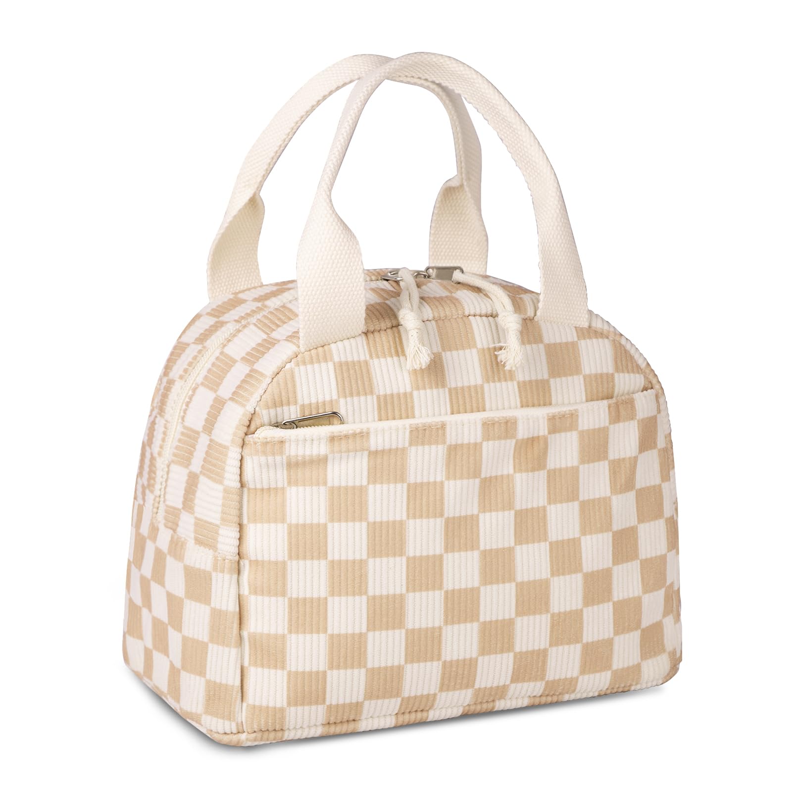 Kememo Insulated Lunch Bag for Women Girls, Corduroy Packed Lunch Bag Reusable Cool Bags for School Work Picnic, Checkered โ image 1