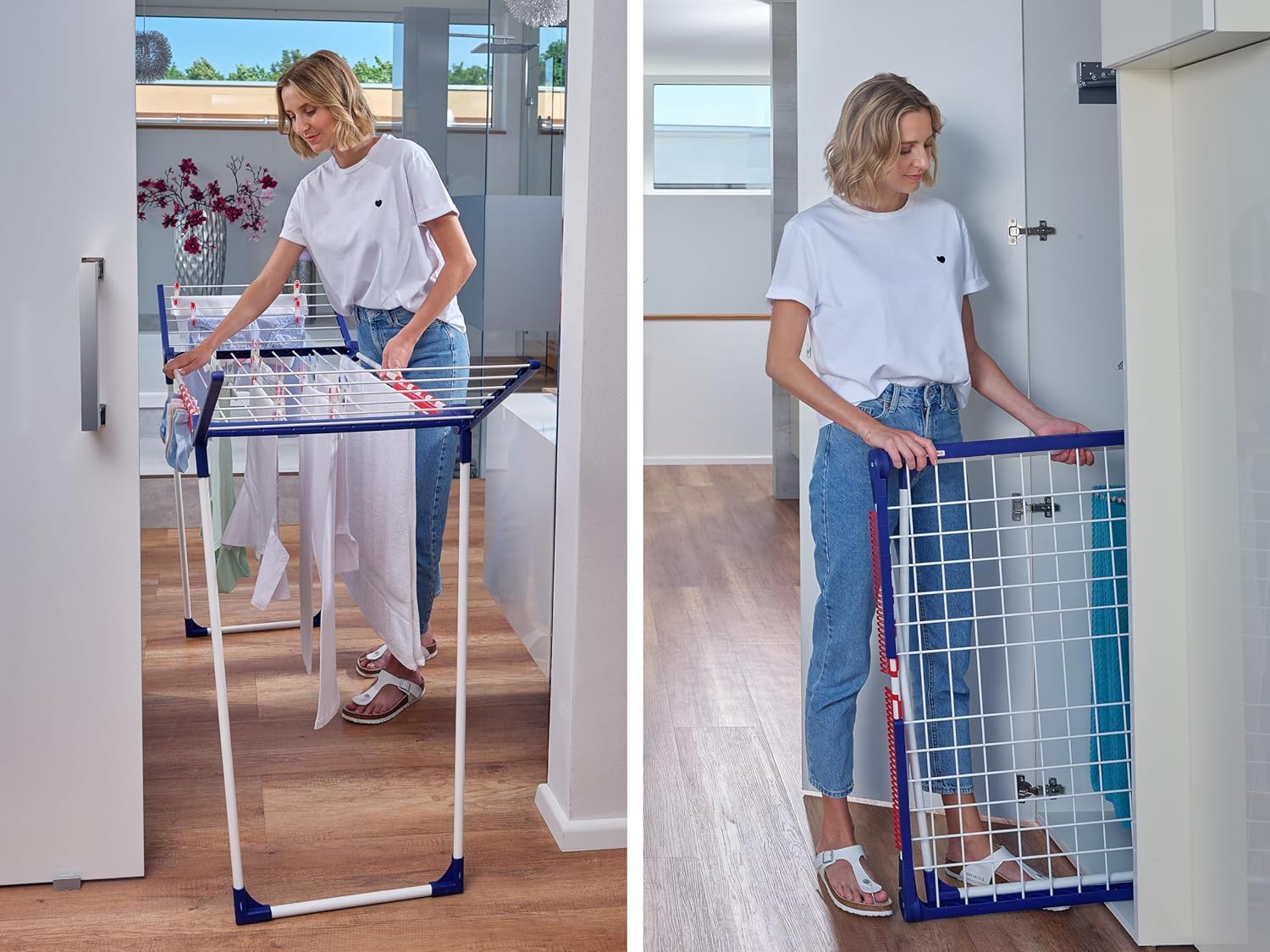 Leifheit Standtrockner Pegasus 160 Solid Slim, Wäscheständer mit Flügeln für lange Wäschestücke, 16m Trockenlänge für 1-2 Wäscheladungen, besonders schmaler Flügelwäschetrockner passt durch enge Türen