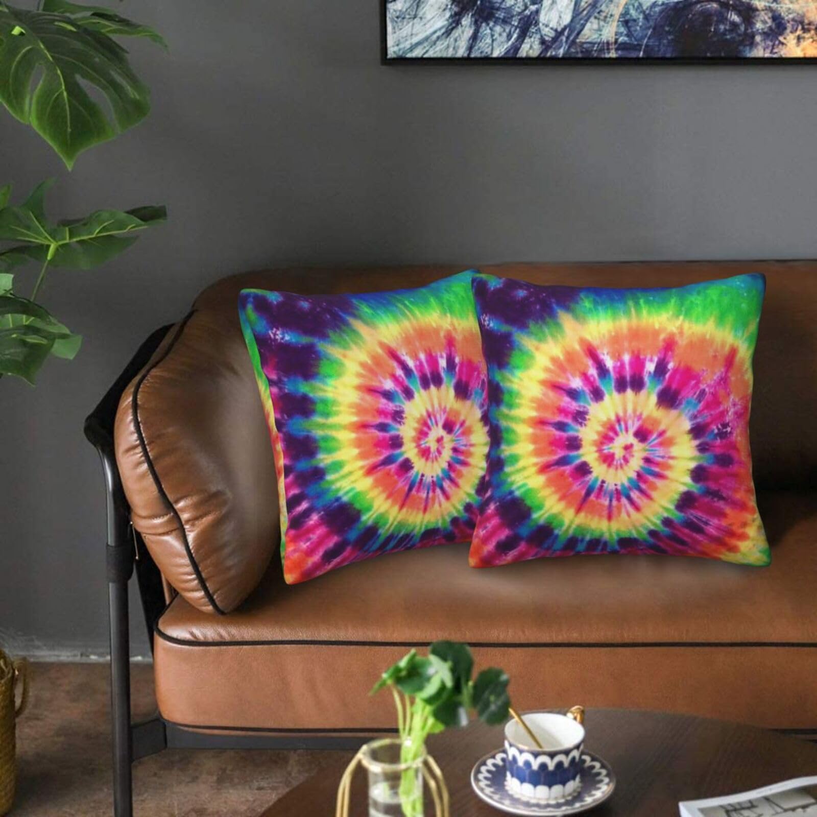 Czzyh Rainbow Tie Dye 30Cm X 30Cm Square Cushion Covers, Pillow Covers For Sofa, Bedroom, Living Room