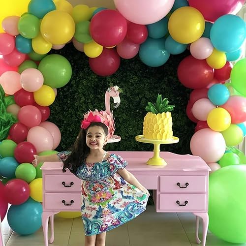 Miniatura 6 de Kit de Guirnalda de Arco de Globos Tropical de Verano, Rosa Caliente Verde Azul Amarillo Naranja, Kit de Guirnalda de Globos de Látex Arco Iris con