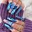 Magrace Long Coffin Press on Nails Blue Fake nails 24 pcs French Tips False Nails with Designs Stick on Nails for Women (A-5)