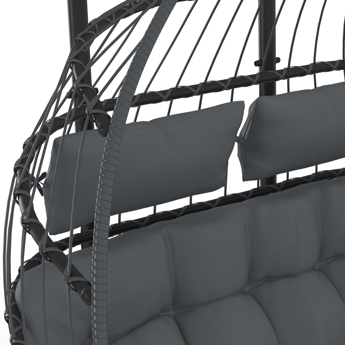 IDMarket - Fauteuil Oeuf Suspendu ajouré 2 Places Effet rotin Gris avec Coussin Gris